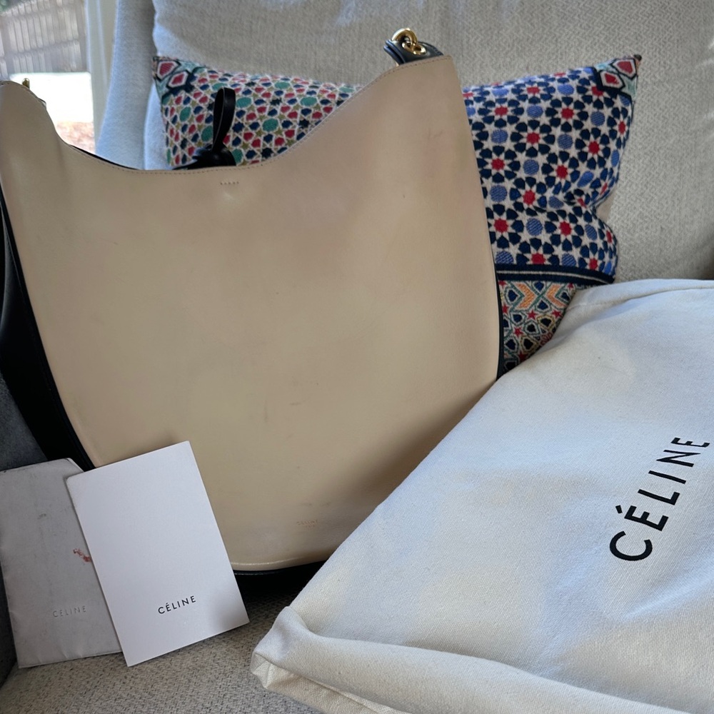 Celine Cream/ Beige and Black Hobo Bag